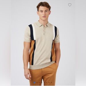 Ben Sherman Intarsia Stripe Polo - Sand $109 BNWTS